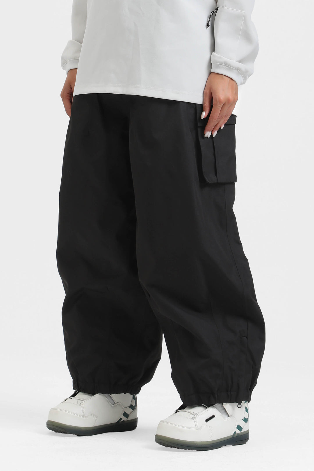 Women's Black Lightweight Inner Leg Vents Baggy Snow Pants