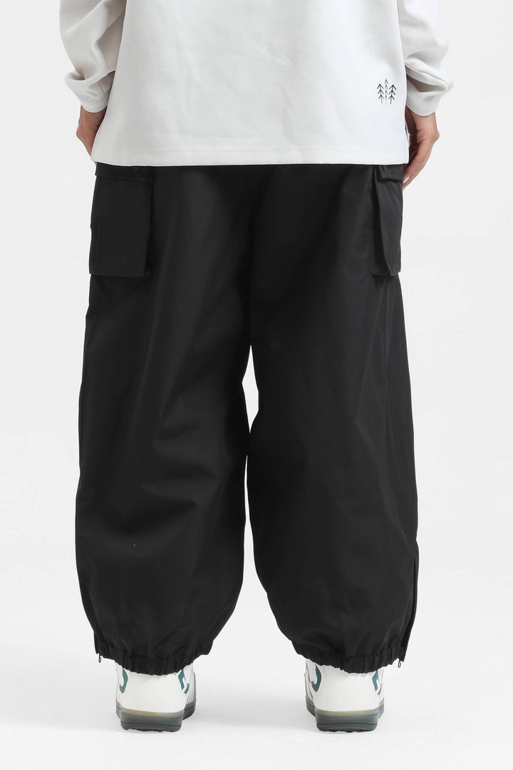 Women's Black Lightweight Inner Leg Vents Baggy Snow Pants