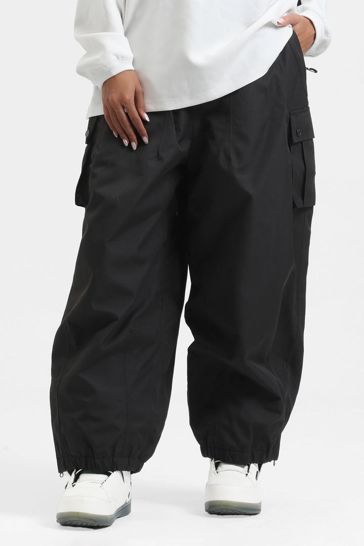 Women's Black Lightweight Inner Leg Vents Baggy Snow Pants