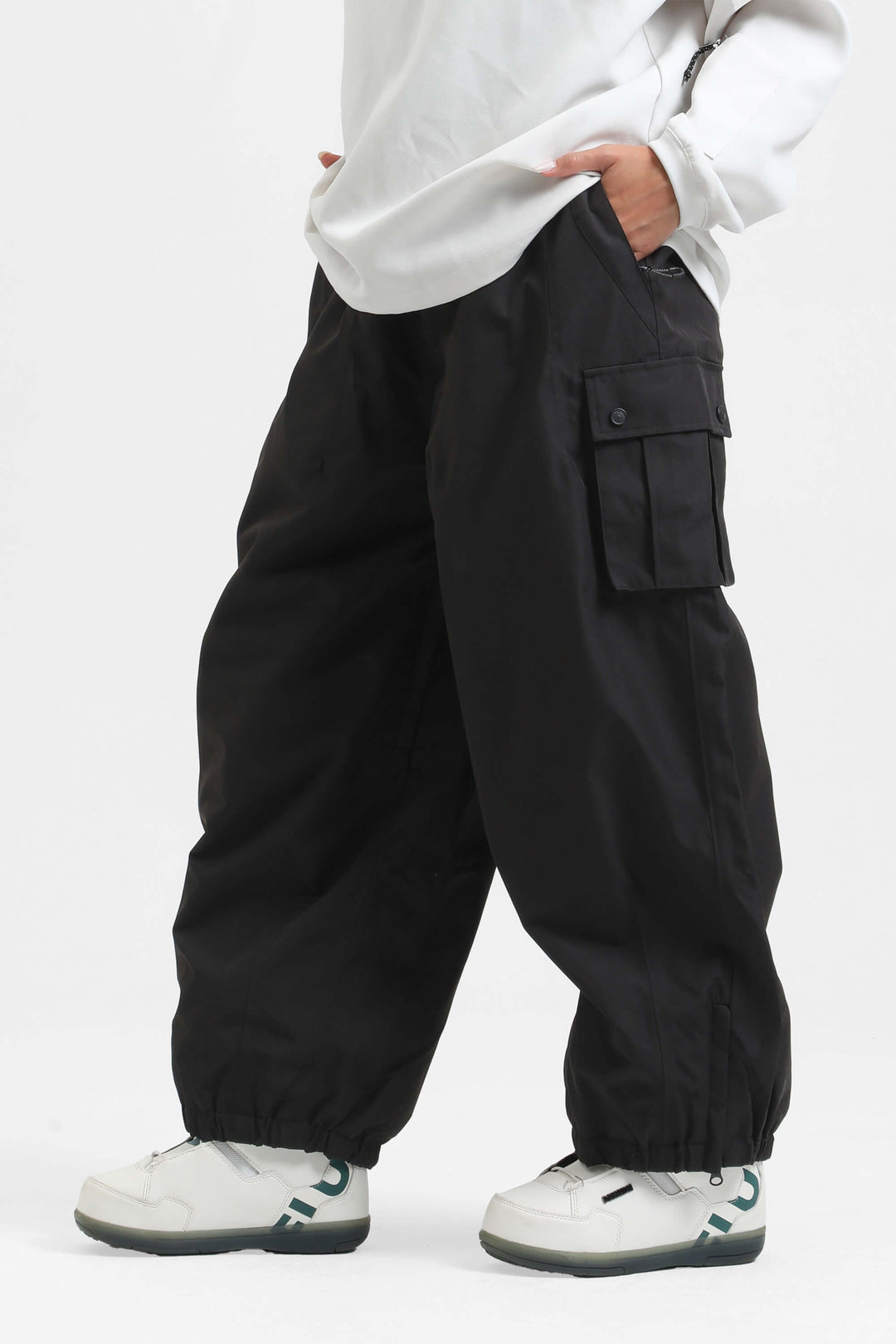 Women's Black Lightweight Inner Leg Vents Baggy Snow Pants