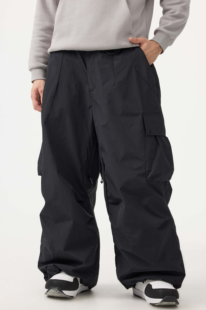 Men's Black Lightweight Inner Leg Vents Baggy Snow Pants