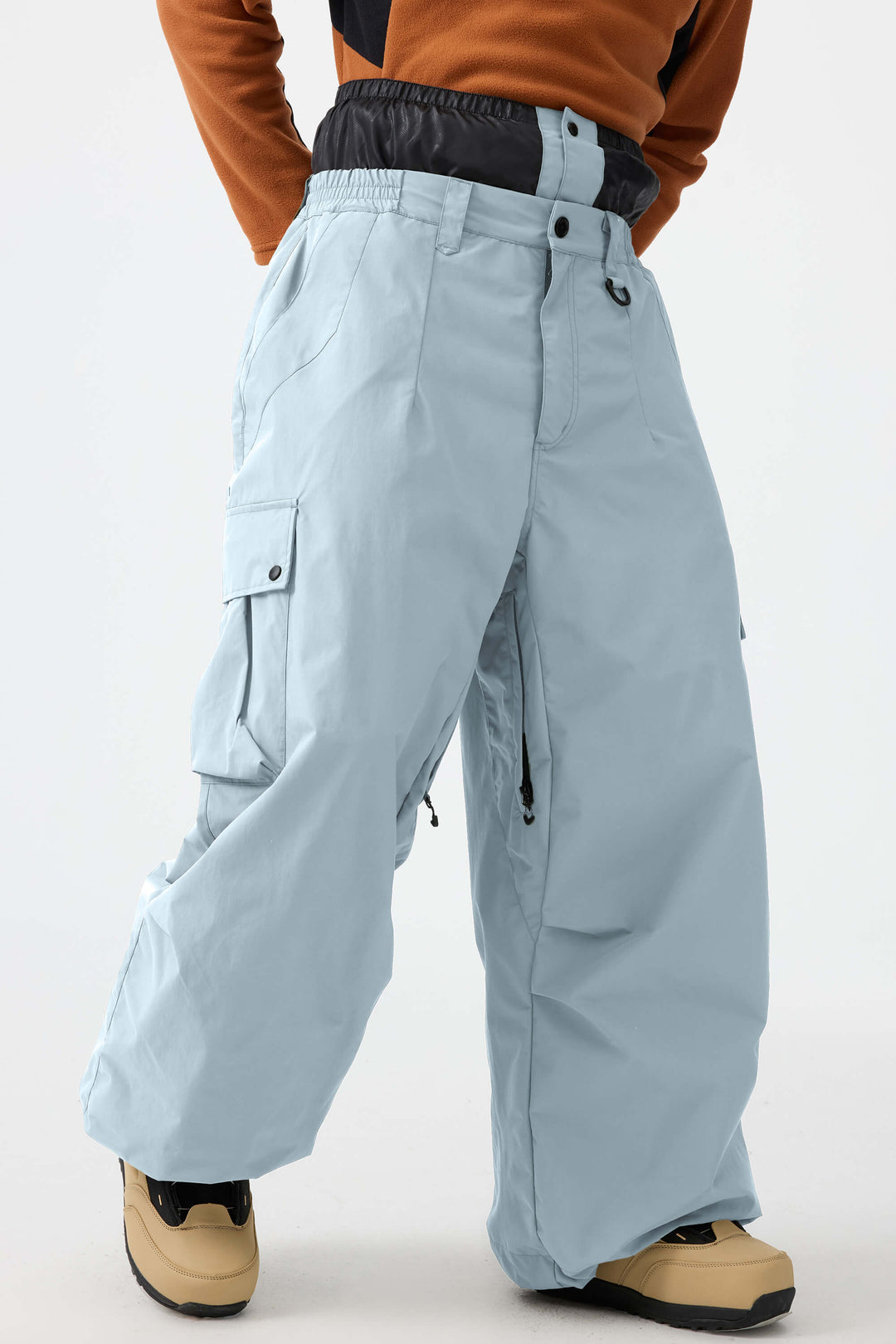 Men's Ice Blue Lightweight Inner Leg Vents Baggy Snow Pants