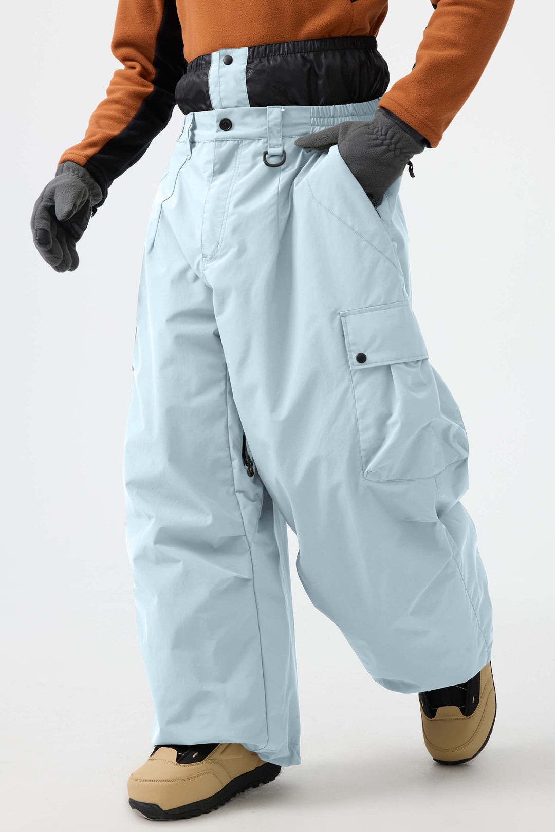 Men's Ice Blue Lightweight Inner Leg Vents Baggy Snow Pants