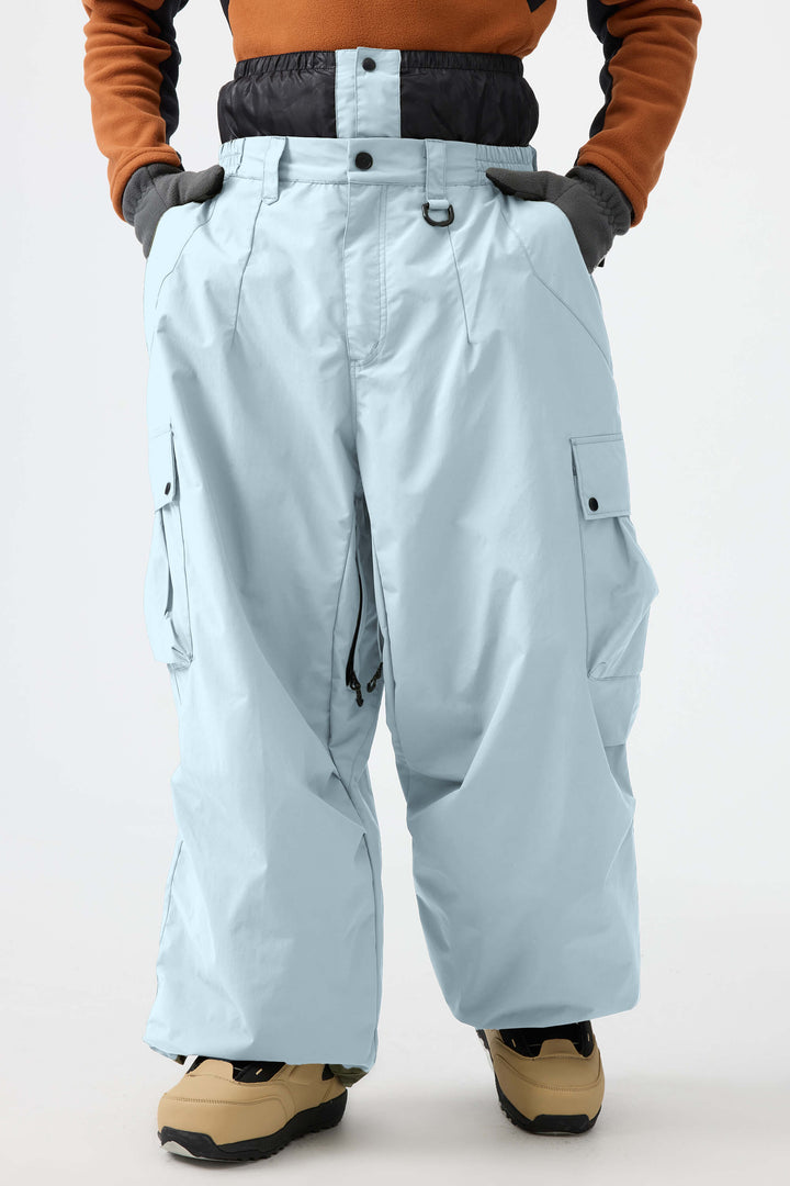 Men's Ice Blue Lightweight Inner Leg Vents Baggy Snow Pants