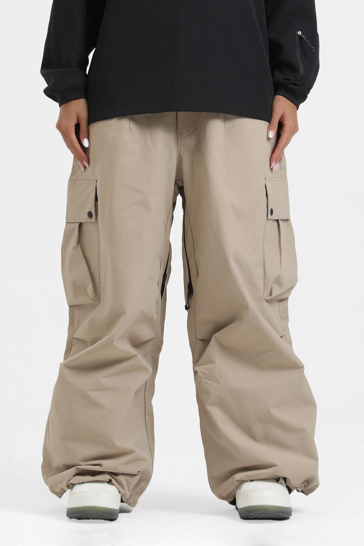 Women's Khaki Lightweight Inner Leg Vents Baggy Snow Pants