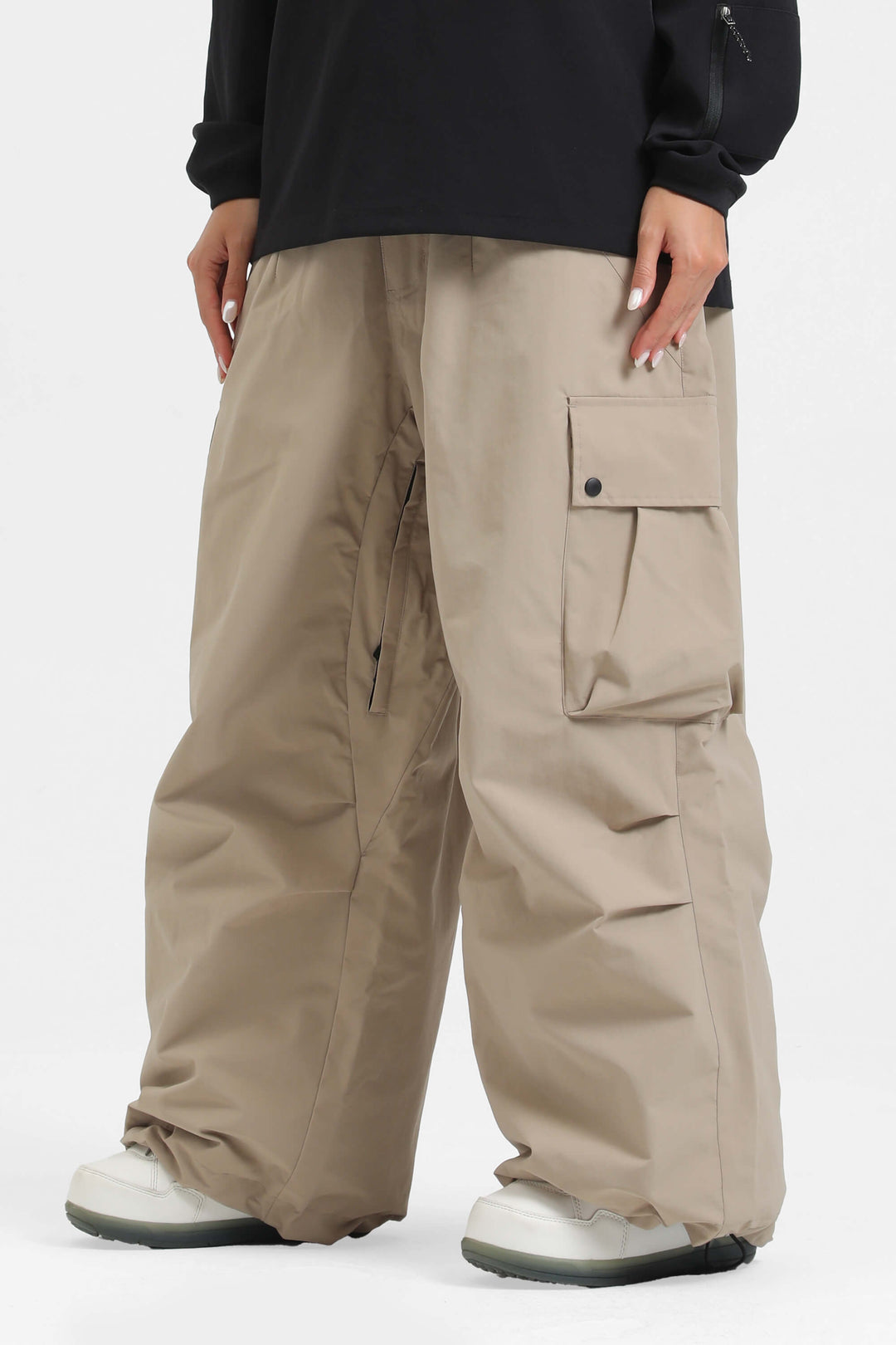 Women's Khaki Lightweight Inner Leg Vents Baggy Snow Pants