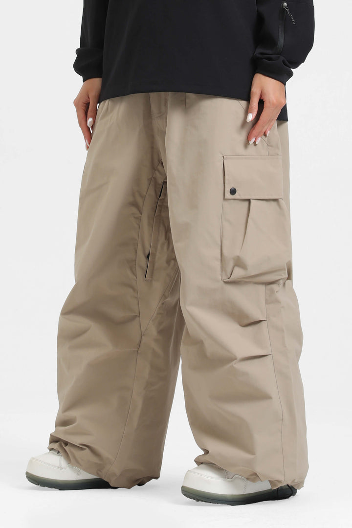 Women's Khaki Lightweight Inner Leg Vents Baggy Snow Pants