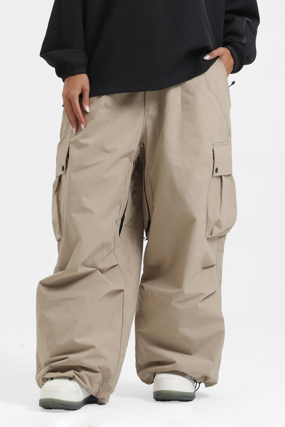 Women's Khaki Lightweight Inner Leg Vents Baggy Snow Pants