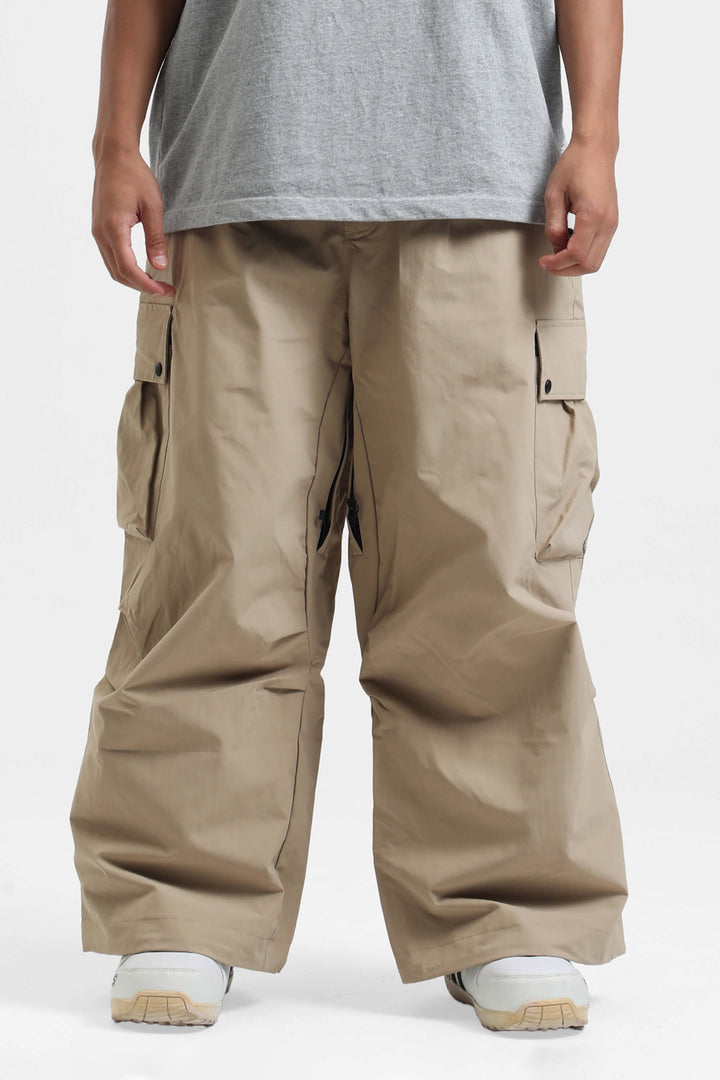 Men's Khaki Lightweight Inner Leg Vents Baggy Snow Pants