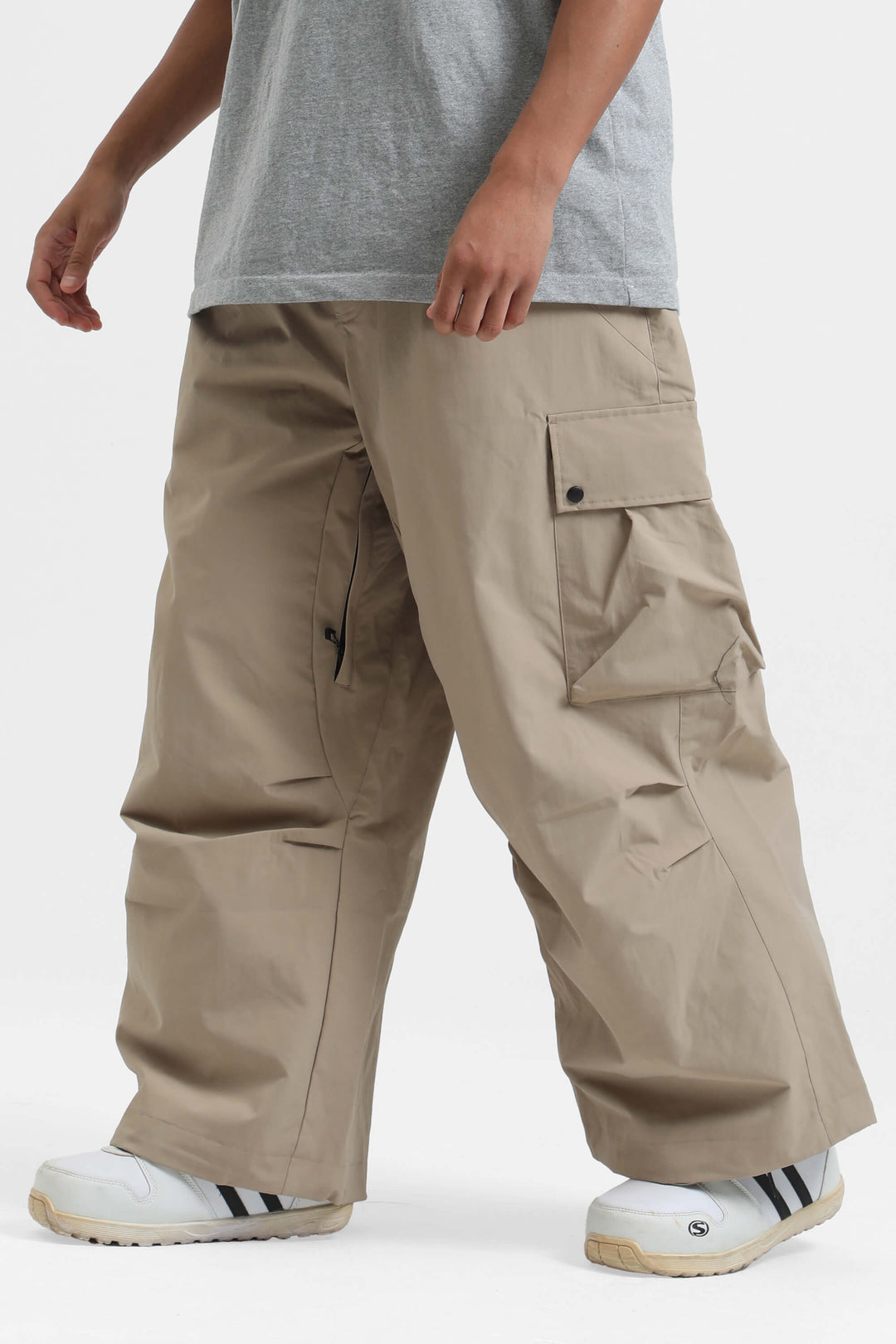 Men's Khaki Lightweight Inner Leg Vents Baggy Snow Pants