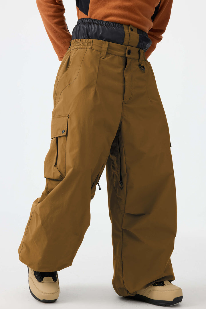 Men's Coffee Lightweight Inner Leg Vents Baggy Snow Pants