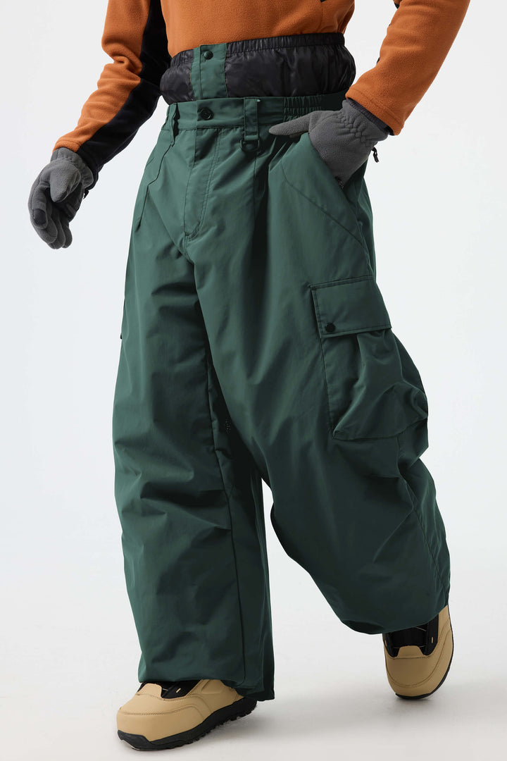 Men's Dark Green Lightweight Inner Leg Vents Baggy Snow Pants