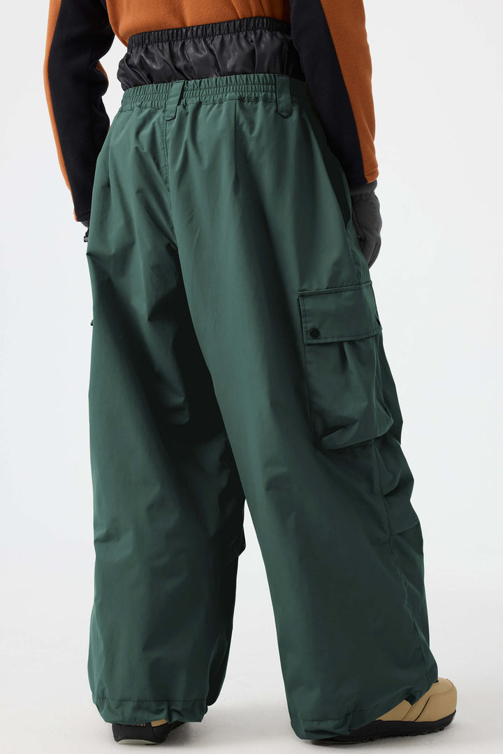 Men's Dark Green Lightweight Inner Leg Vents Baggy Snow Pants