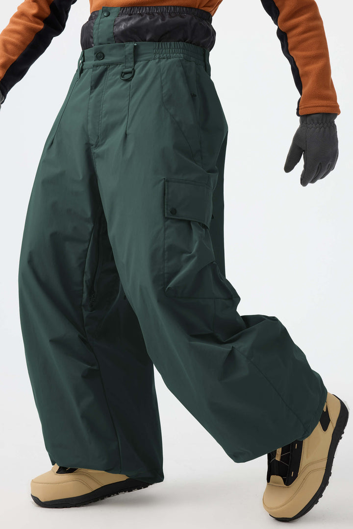 Men's Dark Green Lightweight Inner Leg Vents Baggy Snow Pants