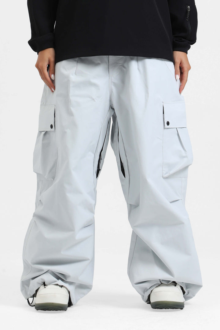 Women's Grey Lightweight Inner Leg Vents Baggy Snow Pants