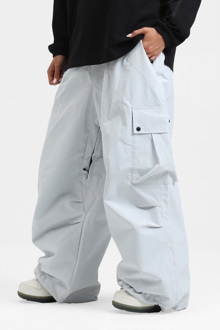 Women's Grey Lightweight Inner Leg Vents Baggy Snow Pants