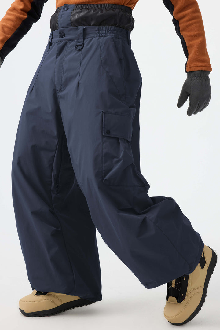 Men's Navy Blue Lightweight Inner Leg Vents Baggy Snow Pants