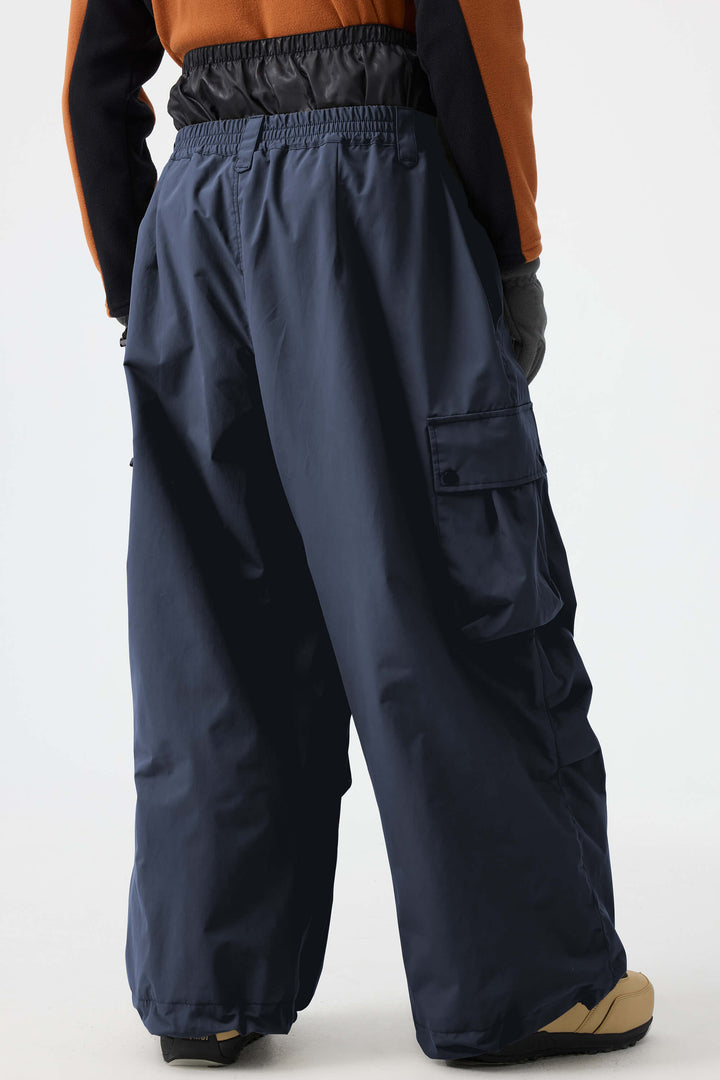 Men's Navy Blue Lightweight Inner Leg Vents Baggy Snow Pants