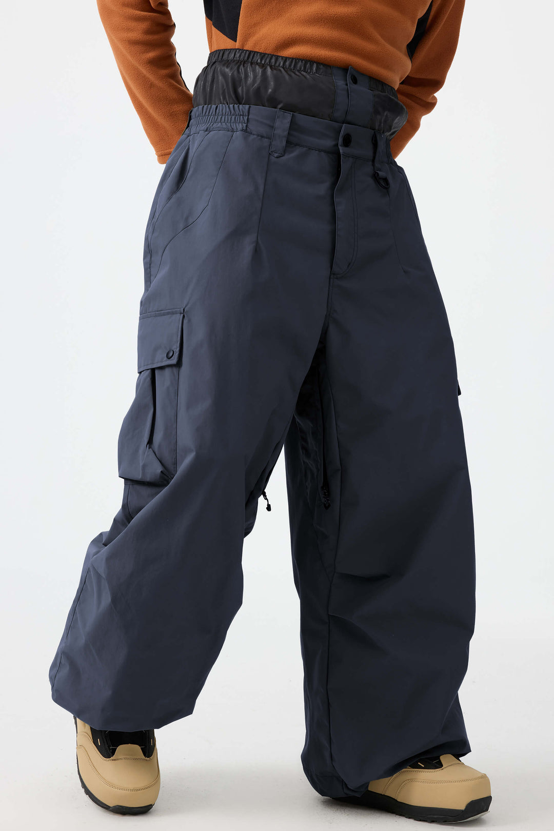 Men's Navy Blue Lightweight Inner Leg Vents Baggy Snow Pants