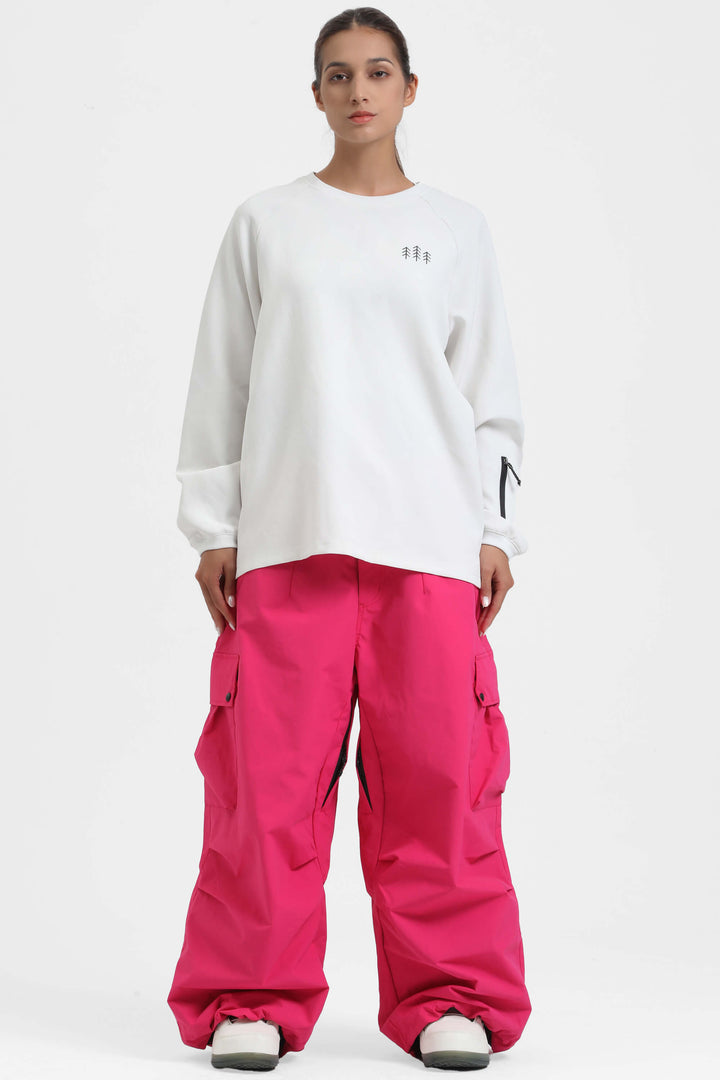 Women's Fuchsia Lightweight Inner Leg Vents Baggy Snow Pants