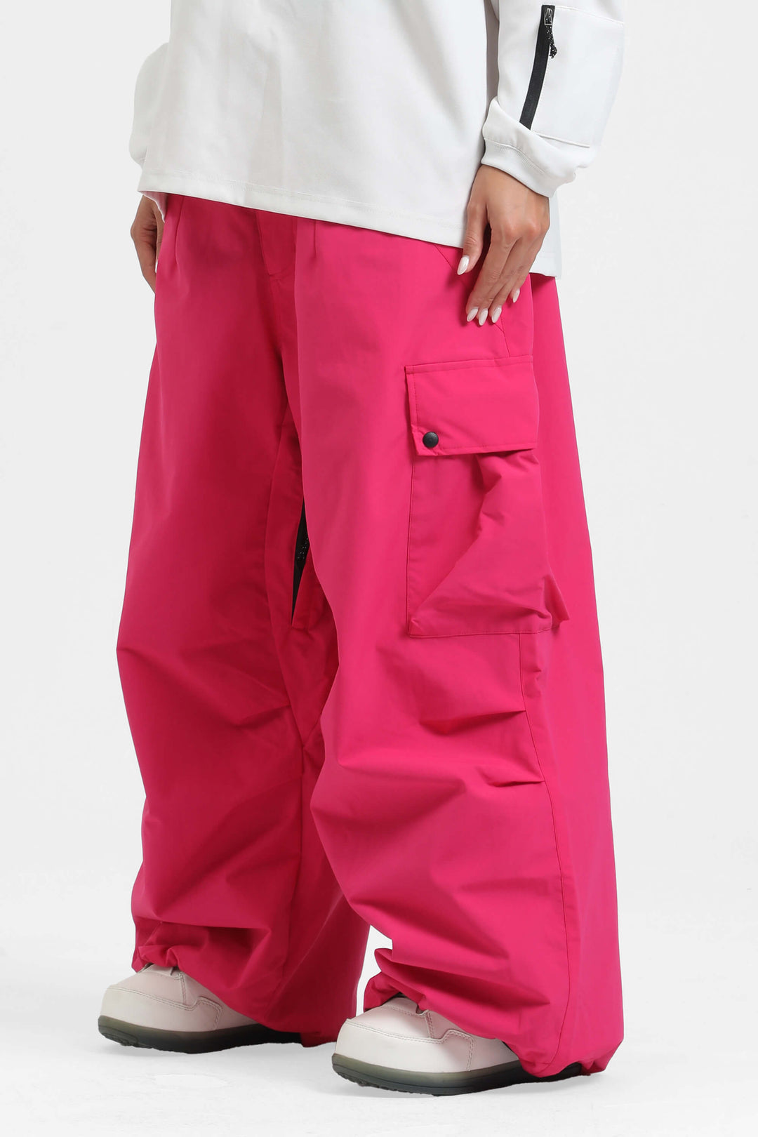 Women's Red Lightweight Inner Leg Vents Baggy Snow Pants