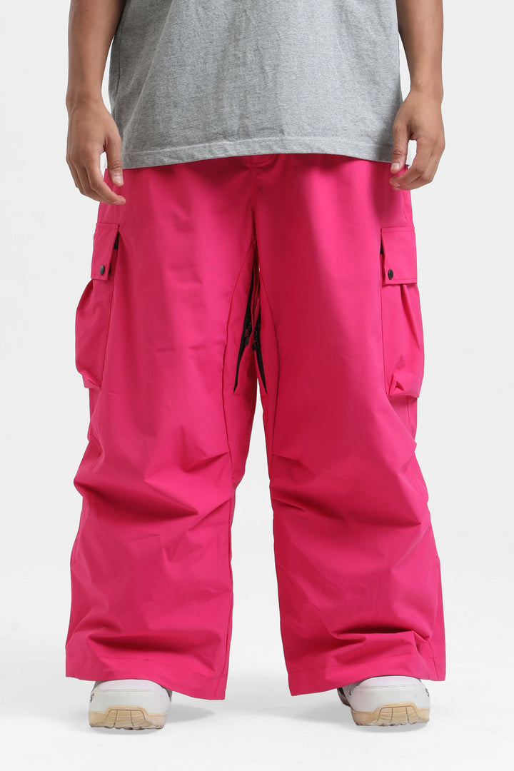 Men's Fuchsia Lightweight Inner Leg Vents Baggy Snow Pants