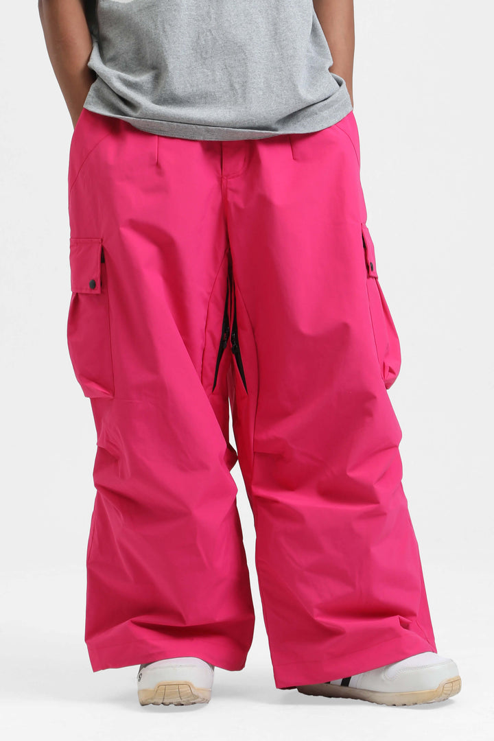 Men's Fuchsia Lightweight Inner Leg Vents Baggy Snow Pants