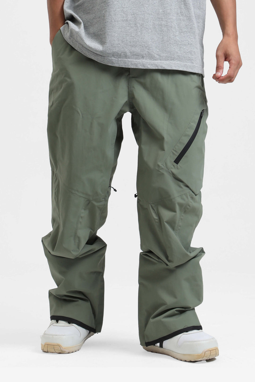 Men's Grey Multi-Pocket Venting Baggy Snow Pants