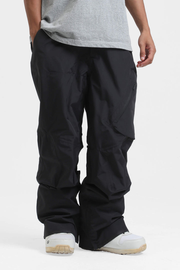 Men's Grey Multi-Pocket Venting Baggy Snow Pants