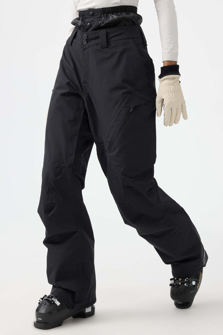 Women's Black Multi-Pocket Venting Baggy Snow Pants