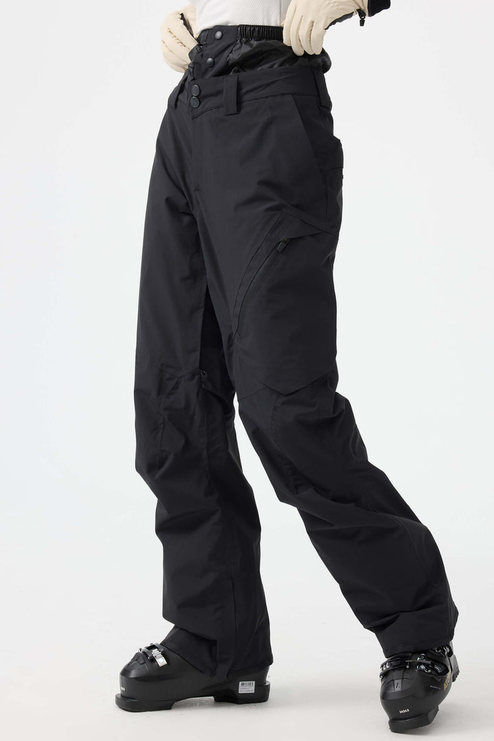 Women's Black Multi-Pocket Venting Baggy Snow Pants