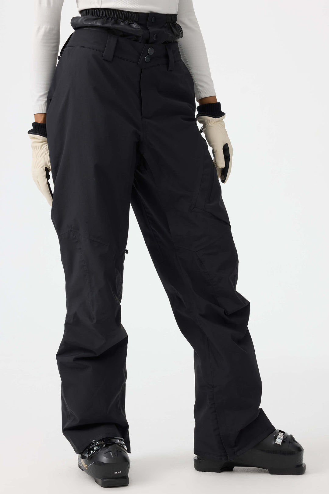 Women's Black Multi-Pocket Venting Baggy Snow Pants