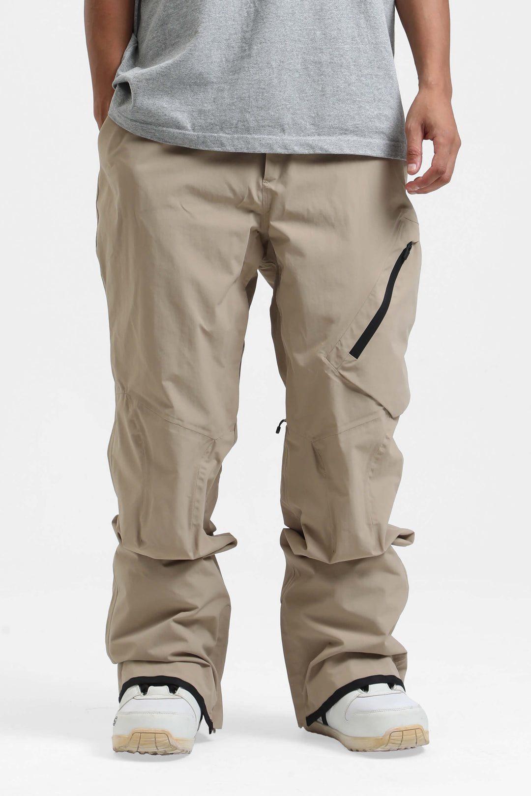 Men's Khaki Multi-Pocket Venting Baggy Snow Pants