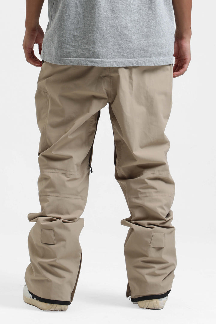 Men's Khaki Multi-Pocket Venting Baggy Snow Pants