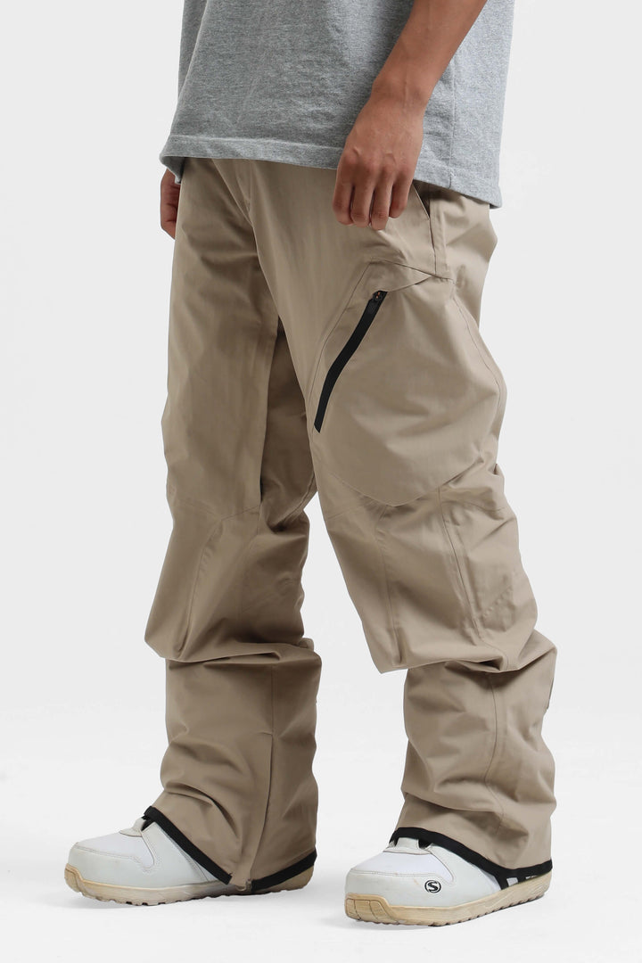 Men's Khaki Multi-Pocket Venting Baggy Snow Pants