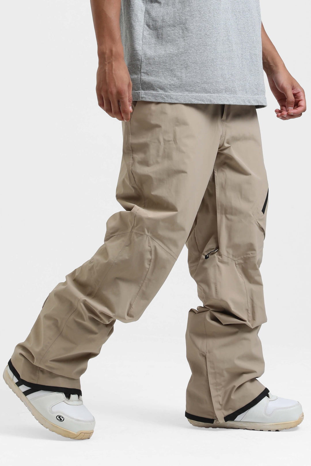 Men's Khaki Multi-Pocket Venting Baggy Snow Pants