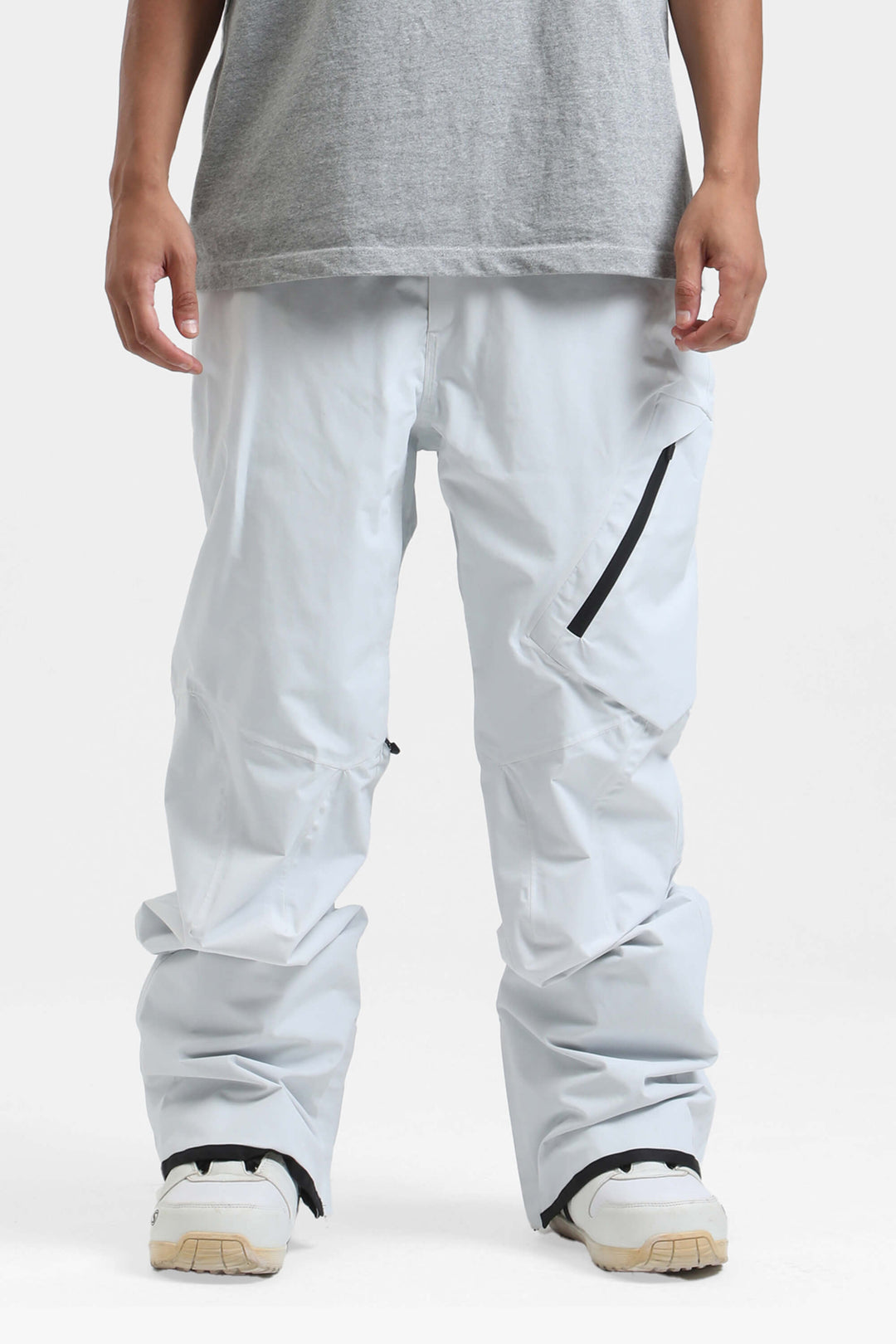 Men's Grey Multi-Pocket Venting Baggy Snow Pants