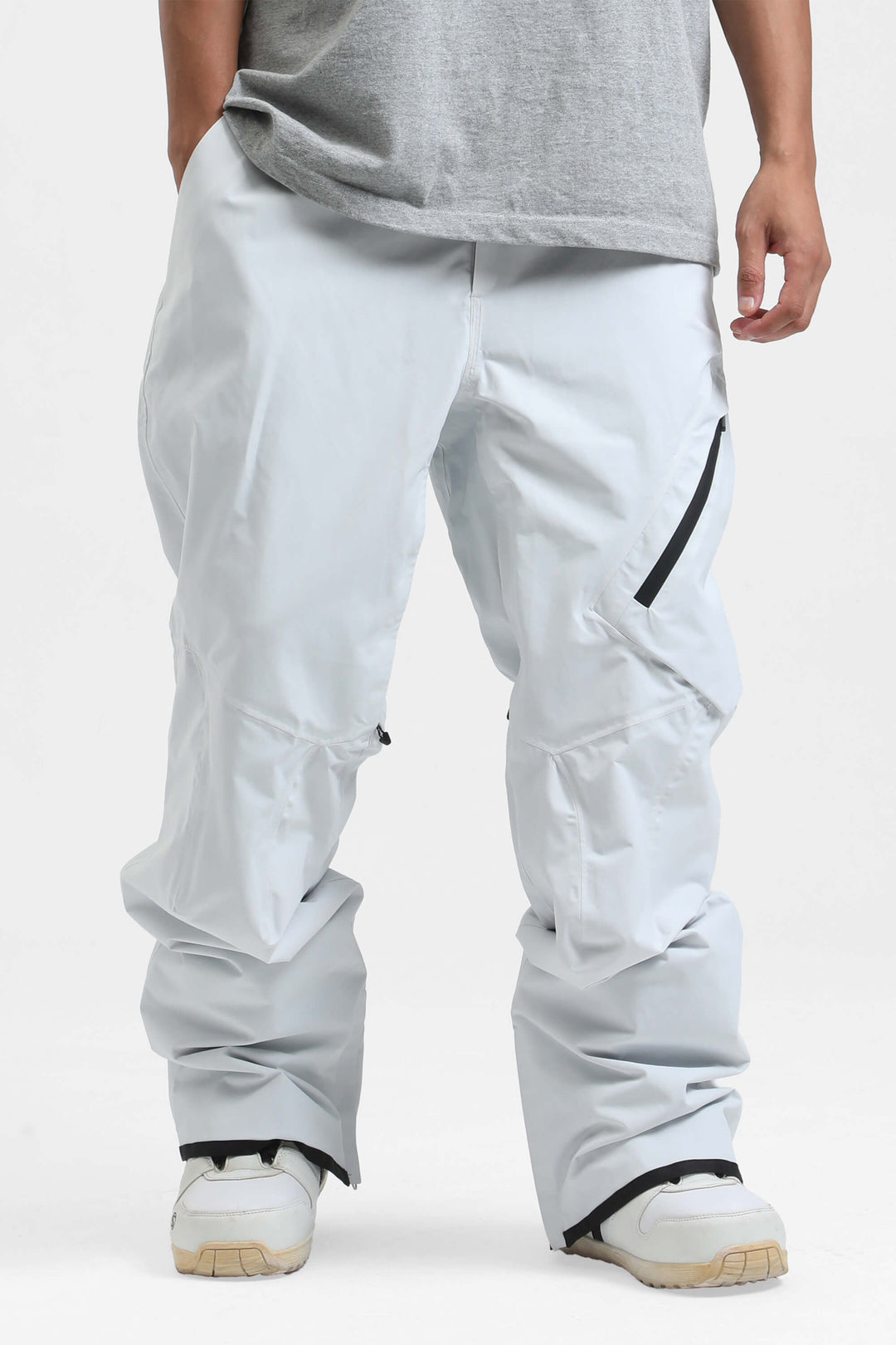 Men's Khaki Multi-Pocket Venting Baggy Snow Pants