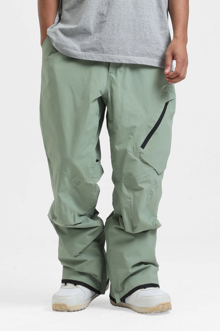 Men's Army Green Multi-Pocket Venting Baggy Snow Pants