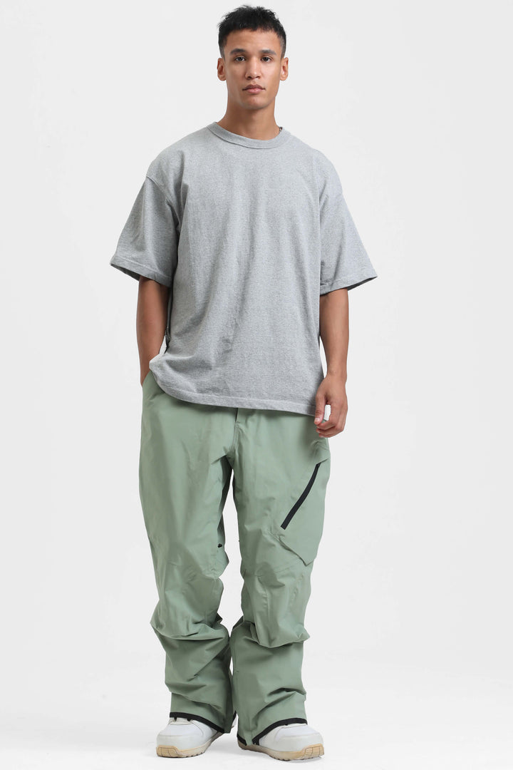 Men's Green Multi-Pocket Venting Baggy Snow Pants