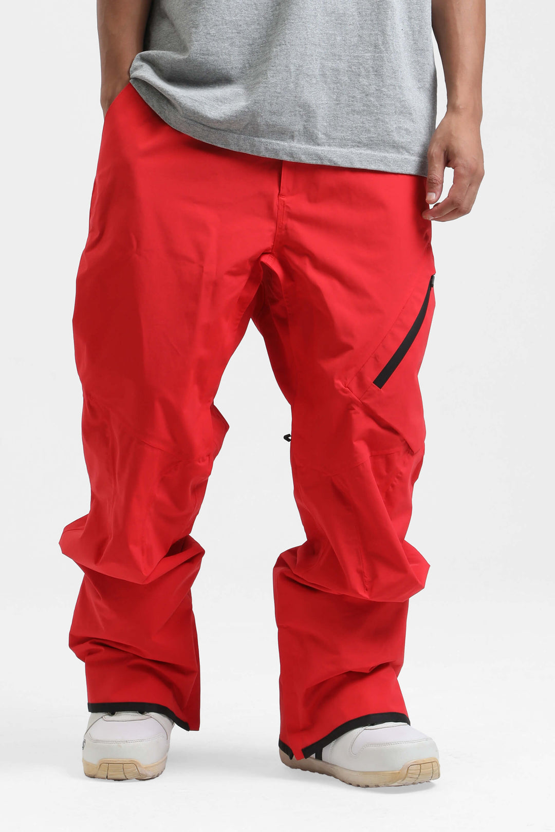 Men's Khaki Multi-Pocket Venting Baggy Snow Pants