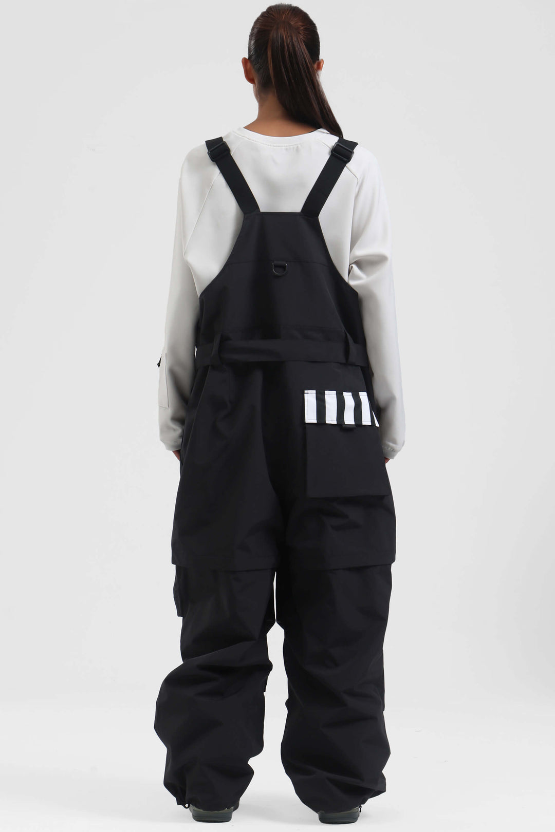 Women's White Zip-Off Legs Multi-pocket Baggy Snow Bibs