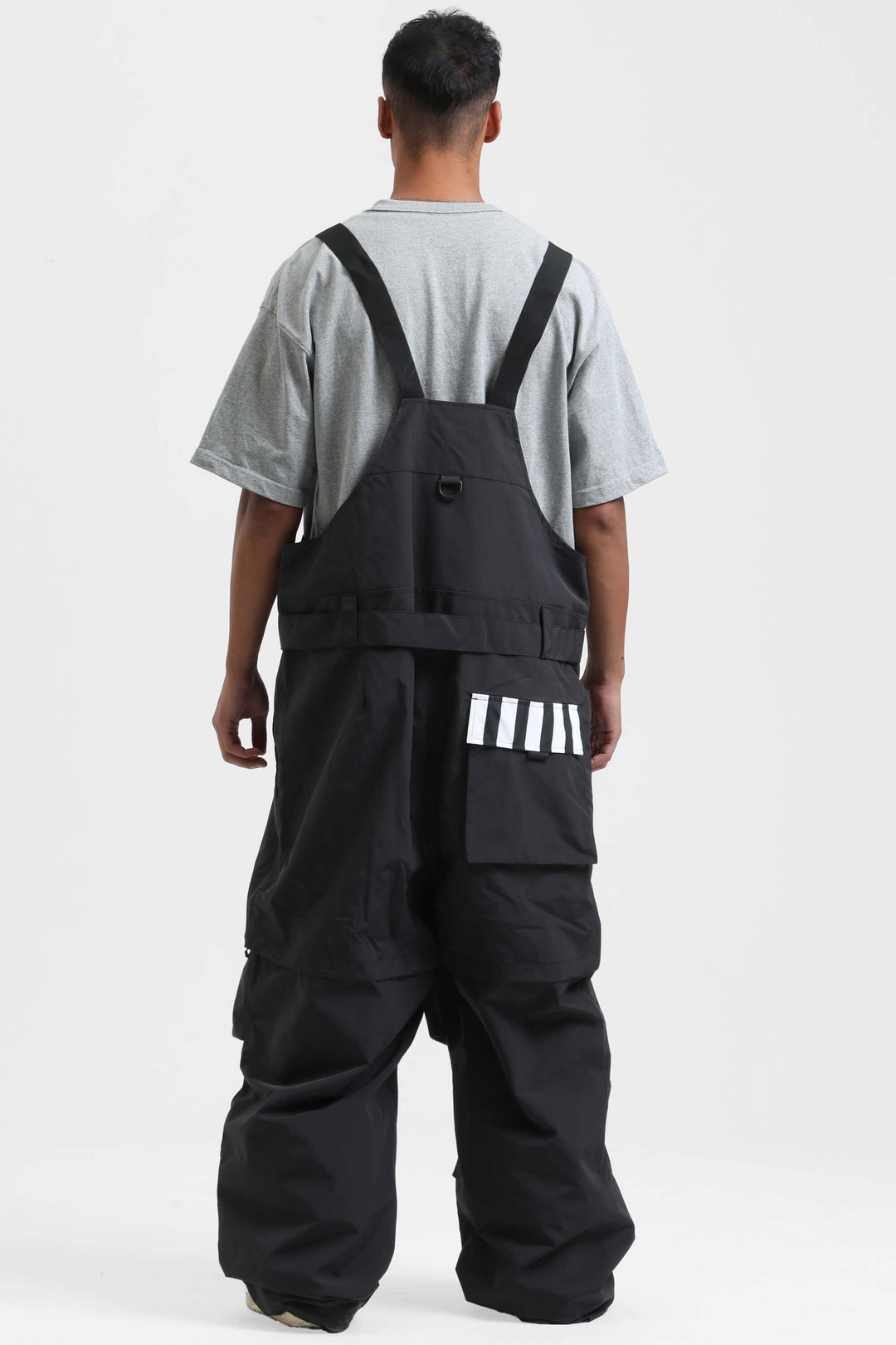 Men's White Zip-Off Legs Multi-pocket Baggy Snow Bibs