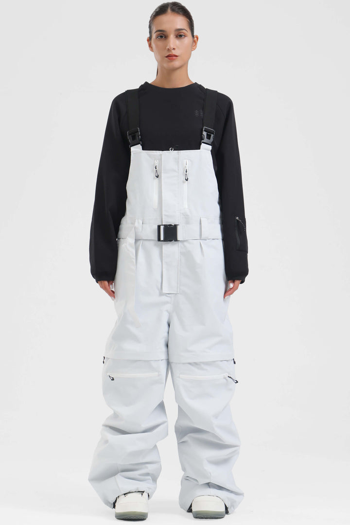 Women's Black Zip-Off Legs Multi-pocket Baggy Snow Bibs