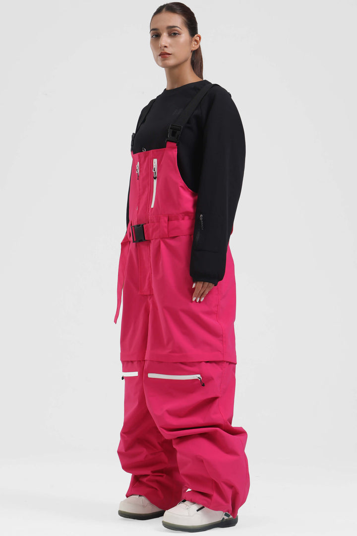 Women's Black Zip-Off Legs Multi-pocket Baggy Snow Bibs