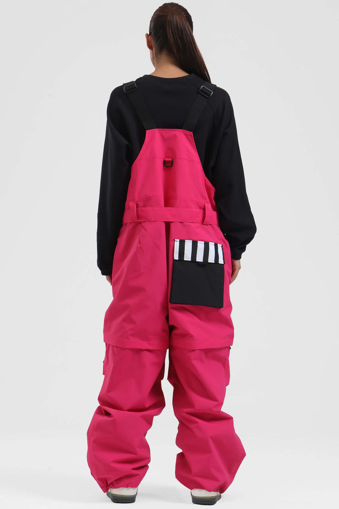 Women's Red Zip-Off Legs Multi-pocket Baggy Snow Bibs