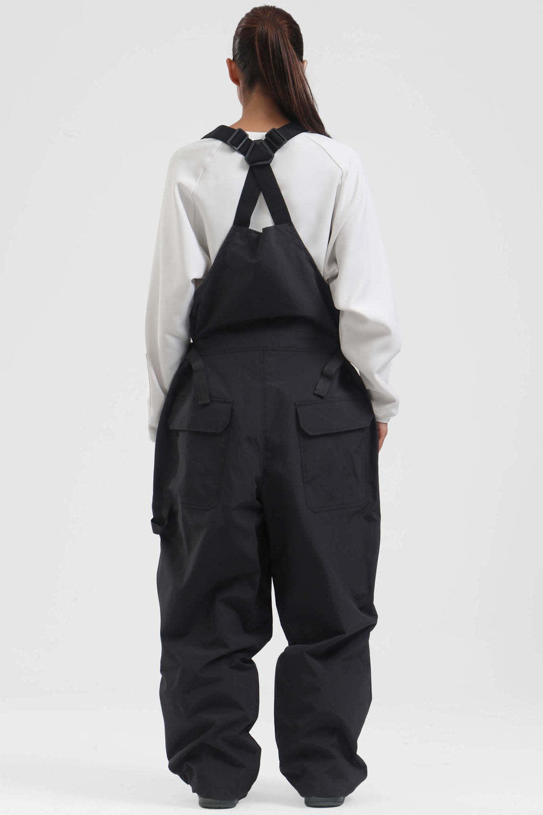 Unisex Black Two-way Side Zippers Baggy Snow Bibs