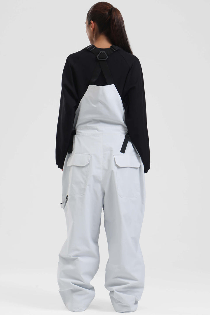 Unisex White Two-way Side Zippers Baggy Snow Bibs