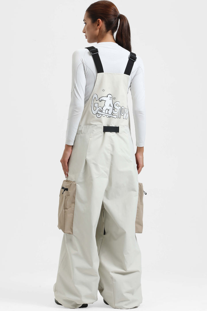 Women's Off White Workwear Style Built-in Belt Super Baggy Snow Bibs