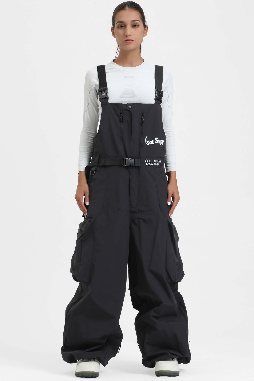 Women's Off White Workwear Style Built-in Belt Super Baggy Snow Bibs